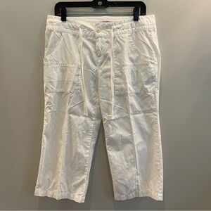 Fleur De Vie  White Utility Crop Pants Womens 8 Cargo 100% Cotton